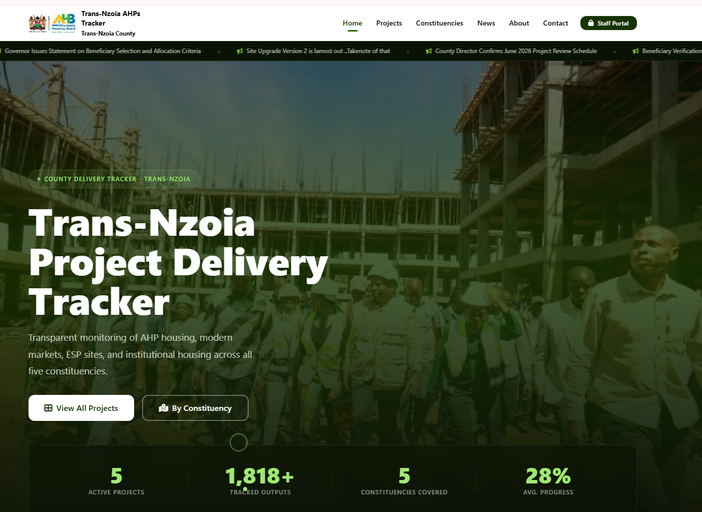 Affordable Housing Project Delivery Tracker website interface