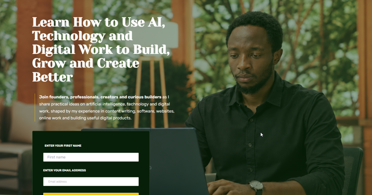 JosephWenani.com homepage and newsletter sign-up