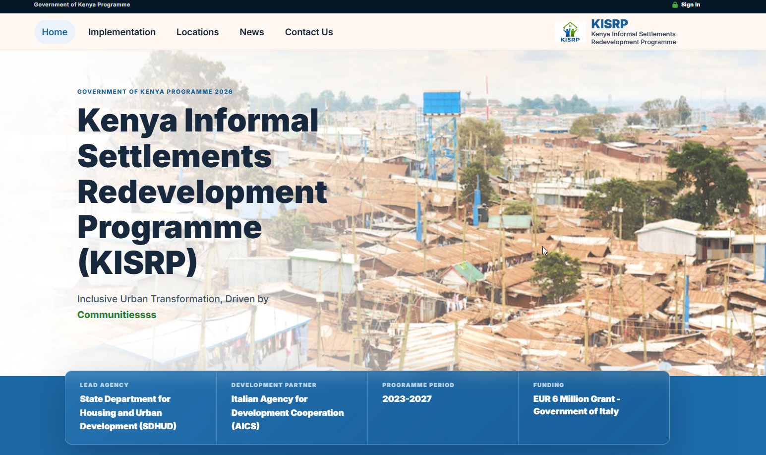 KISRP programme website homepage
